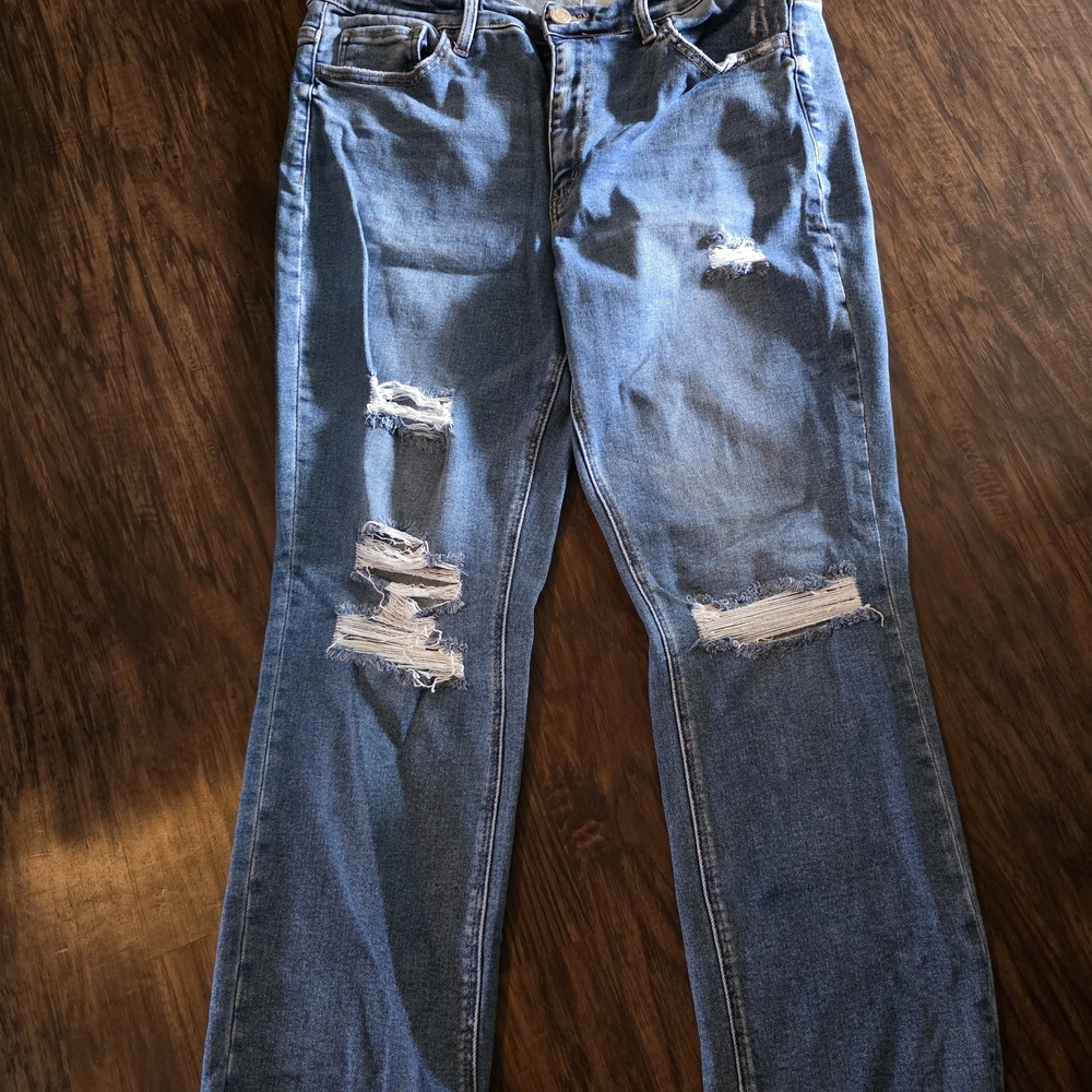 Women's High Rise Distressed Straight Leg Jeans